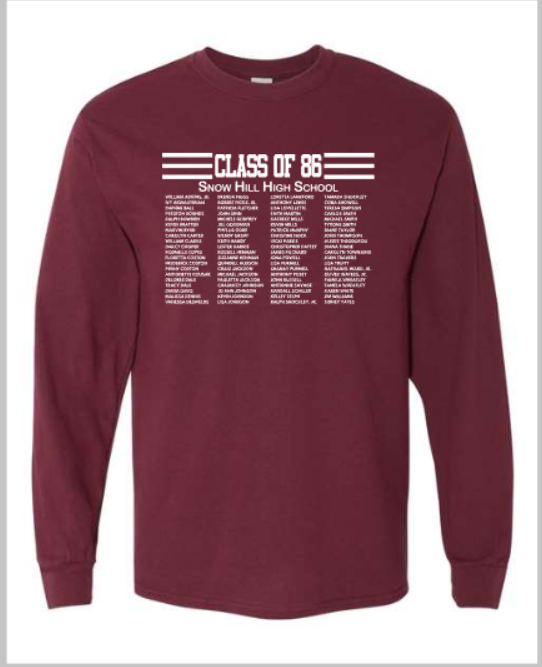 Class of 1986 T-Shirt and Sweatshirt (Snow Hill High School)