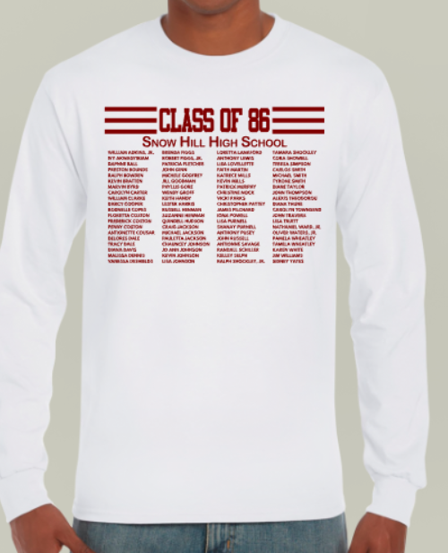 Class of 1986 T-Shirt and Sweatshirt (Snow Hill High School)