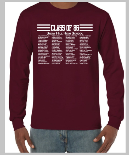 Class of 1986 T-Shirt and Sweatshirt (Snow Hill High School)